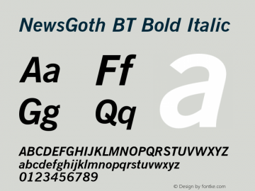 NewsGoth BT Bold Italic mfgpctt-v4.4 Nov 27 1998 Font Sample