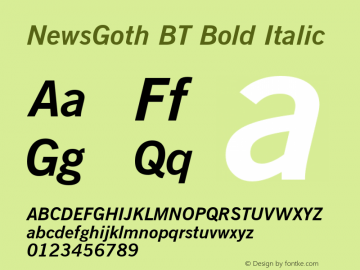 NewsGoth BT Bold Italic mfgpctt-v4.4 Nov 27 1998 Font Sample