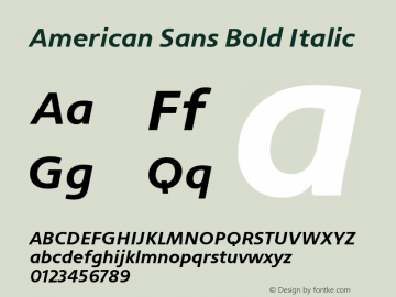 AmericanSans-BoldItalic Version 001.002 Font Sample