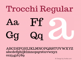 Trocchi Version 1.0; ttfautohint (v0.8) -l 6 -r 50 -G 100图片样张