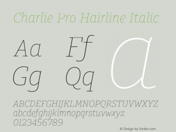 CharliePro-HairlineItalic Version 1.0; 2014 Font Sample