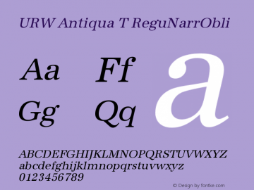 URW Antiqua T ReguNarrObli Version 001.005 Font Sample