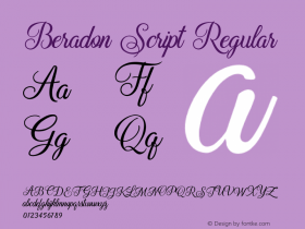 Beradon Script Regular Version 1.000;PS 001.000;hotconv 1.0.88;makeotf.lib2.5.64775 Font Sample