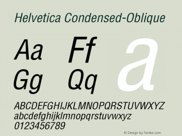 Helvetica.Condensed Oblique Version 001.001 Font Sample