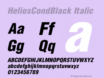 HeliosCondBlack-Italic Version 1.000 2008 initial release Font Sample