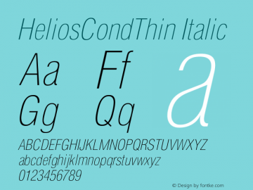 HeliosCondThin-Italic Version 1.000 2008 initial release图片样张