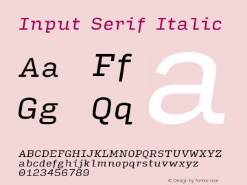 InputSerif Italic Version 0.000;PS 0.0;hotconv 1.0.72;makeotf.lib2.5.5900 Font Sample