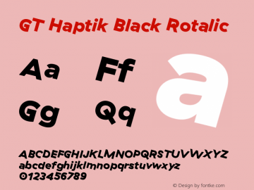 GT Haptik Black Rotalic Version 3.001;PS 003.001;hotconv 1.0.88;makeotf.lib2.5.64775 Font Sample