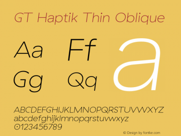 GT Haptik Thin Oblique Version 3.001;PS 003.001;hotconv 1.0.88;makeotf.lib2.5.64775图片样张