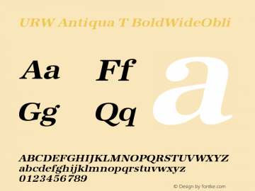 URW Antiqua T BoldWideObli Version 001.005 Font Sample
