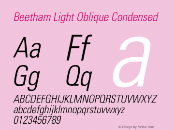 Beetham-LightObliqueCondensed Version 001.901 Font Sample