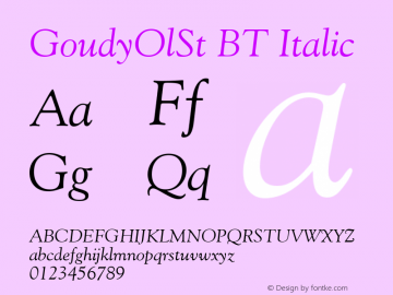 Goudy Old Style Italic BT mfgpctt-v1.52 Tuesday, January 12, 1993 3:20:19 pm (EST) Font Sample