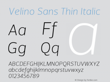 VelinoSans-ThinItalic Version 1.000 Font Sample