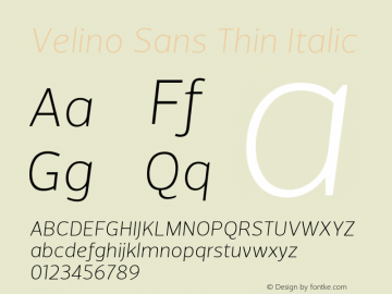 VelinoSans-ThinItalic Version 1.000 Font Sample