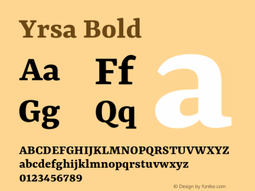 Yrsa Bold Version 1.000;PS 1.000;hotconv 1.0.88;makeotf.lib2.5.647800; ttfautohint (v1.3.34-f4db) Font Sample