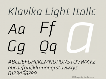Klavika-LightItalic Version 2.000 2004 initial release图片样张