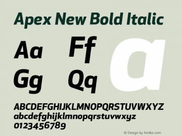 ApexNew-BoldItalic Version 1.001 2006, Revised version replacing Apex Sans图片样张