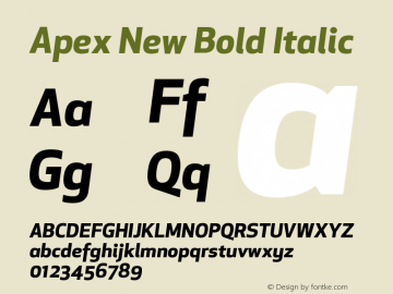 ApexNew-BoldItalic Version 1.001 2006, Revised version replacing Apex Sans Font Sample
