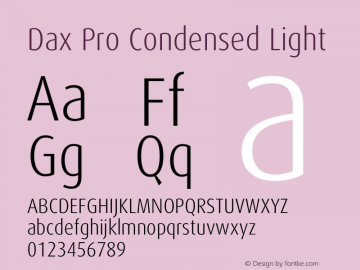 Dax Pro Condensed Light Version 7.504 Font Sample