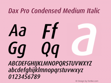 Dax Pro Cond Medium Italic Version 7.504 Font Sample