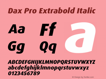 Dax Pro Extrabold Italic Version 7.504 Font Sample