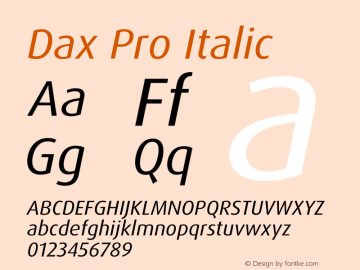 Dax Pro Italic Version 7.504 Font Sample
