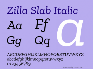 Zilla Slab Italic Version 1.1; 2017; ttfautohint (v1.6) Font Sample