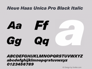 Neue Haas Unica Pro Black It Version 1.00 Font Sample