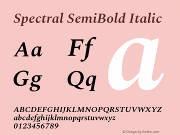 Spectral SemiBold Italic Version 1.002 Font Sample