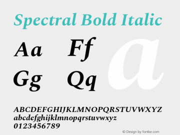 Spectral Bold Italic Version 1.002 Font Sample