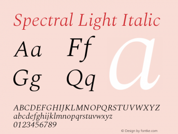 Spectral Light Italic Version 1.002 Font Sample