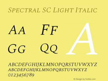 Spectral Light SC Italic Version 1.002 Font Sample