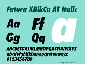 Futura XBlkCn AT Italic Macromedia Fontographer 4.1 5.12.1996 Font Sample