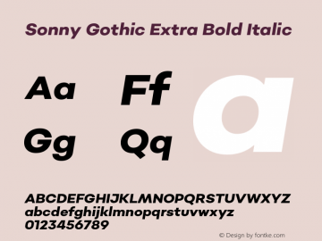 Sonny Gothic Extra Bold Italic Version 1.000;PS 001.000;hotconv 1.0.88;makeotf.lib2.5.64775 Font Sample