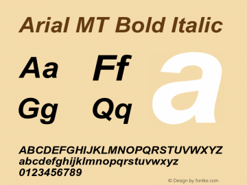 Arial-BoldItalicMT 001.001 Font Sample