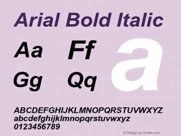 Arial Bold Italic MS core font:v1.00 Font Sample