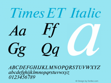 TimesET Italic Converted from t:\TIMETI.TF1 by ALLTYPE图片样张