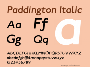 Paddington Italic Version 1.00 Font Sample