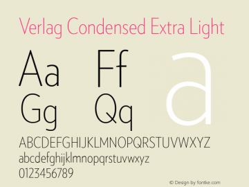 VerlagCondensed-XLight  Font Sample