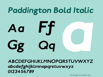 Paddington Bold Italic Version 1.00 Font Sample