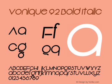 Vonique 92 Bold Italic Version 1.00 December 2, 2015, initial release图片样张