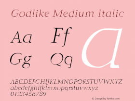 GodlikeItalic Version 001.000 Font Sample