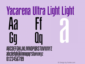 YacarenaUltraLight-Light Version 3.612 Font Sample