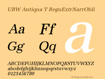 URW Antiqua T ReguExtrNarrObli Version 001.005 Font Sample