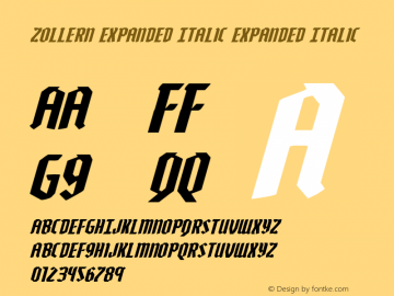 Zollern Expanded Italic Version 1.0; 2012 Font Sample
