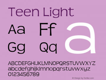 Teen Light Version 3.001 Font Sample