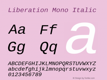 Liberation Mono Italic Version 1.04 Font Sample