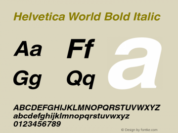 Helvetica World Bold Italic Version 1.01 Build 100 Font Sample