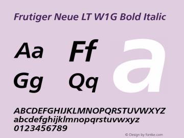 FrutigerNeueLTW1G-BoldIt Version 1.00 Font Sample