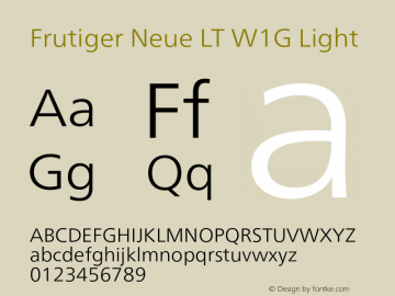 FrutigerNeueLTW1G-Light Version 1.00 Font Sample